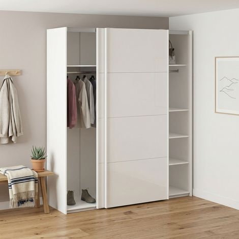 Dmora - Kleiderschrank 2 Türen Badesse, Schlafzimmermöbel, Schrank, Garderobe, 182x62 h220 cm, Glänzendes Weiß (1/5)