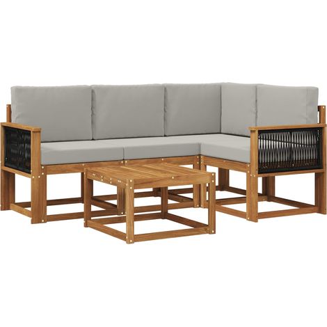 vidaXL Outdoor Sofa Set 5 pcs Natural and Light Grey Polyester