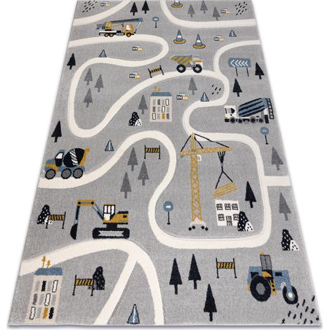 KIDDO carpet 6111 light grey / white streets, construction for children, sensory  grey 200x290 cm (1/5)