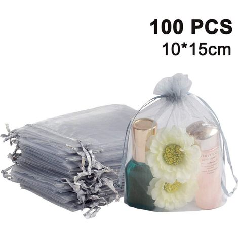 100 transparente Schmuckbeutel mit Kordelzug, ideal für Hochzeiten, Partys, Weihnachten und andere Anlässe, die als Geschenke oder kleine Präsente verwendet werden können. (1/5)