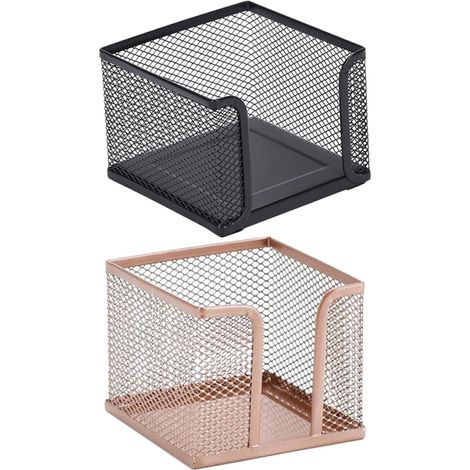 Organizador de escritorio de 2 piezas para notas, color negro y oro rosa, práctico para guardar notas y accesorios de oficina. (1/5)