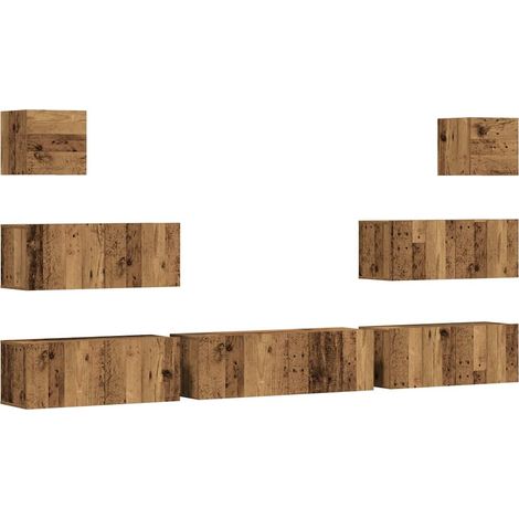 Ensemble de meuble TV mural 7 pcs，Banc TV，Armoire TV vieux bois bois d'ingénierie CFW913435