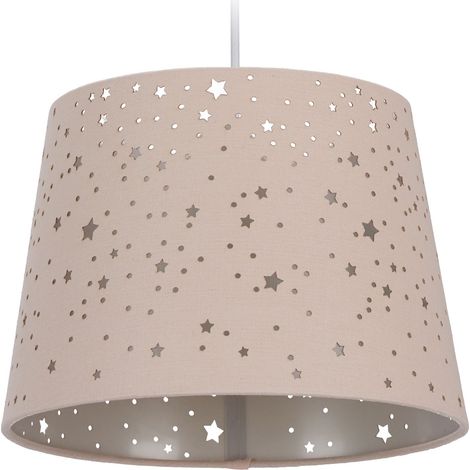 Relaxdays – Lampe à suspension étoilée pour chambre enfant – Abat-jour rond en tissu rose – Culot E27 – Dimensions 122 x 27 cm – Montage simple (1/6)