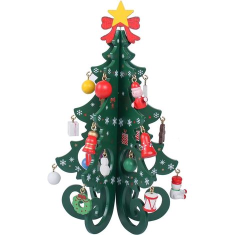 Petit Sapin De Noël Artificiel Vert - Décoration De Table avec Mini Ornements pour Bureau, Cadeau, Bricolage, Dessin Animé - Arbre De Noël en Bois (1/5)