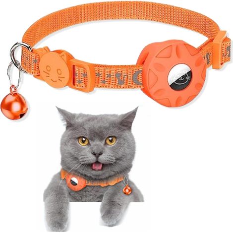 Collier réfléchissant pour chat avec support et clochette, collier léger de suivi pour chat, collier avec boucle de sécurité détachable pour chat, chien, chaton chiot (orange) (1/5)