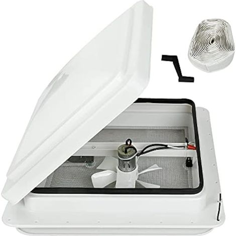 Grille d'aération de toit universelle de 35,6 cm pour camping-car, remorque avec couvercle blanc et ventilateur d'aération 12 V pour camping-car, lames de 15,2 cm, couvercle intérieur blanc pour (1/5)