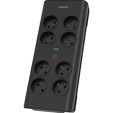 Protector contra sobretensiones Philips SPN7080BA/60, 8 tomas, 2 m, negro (1/2)