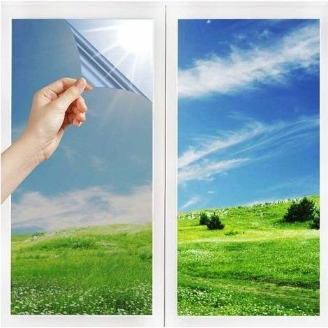 Film Miroir Fenêtre sans Tain Anti Chaleur Anti-Regard Contrôle de la Température Protection de la Vie Privée Film Adhésif Réfléchissant pour Fenêtre Maison Bureau Magasin(45cm×4m,Argent) (1/4)