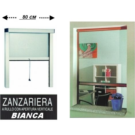 Zanzariera a rullo in alluminio per finestre con profilo riducibile/regolabile avvolgimento verticale con frizione 80x170cm Bianca