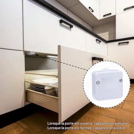 3 interrupteurs pour éclairage de meuble 250 V 2 A, interrupteurs tactiles pour armoire avec couvercle, contact de porte normalement fermé, couleur blanche, interrupteur pour commode (1/4)