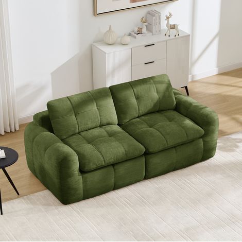 2‑Sitzer Modulsofa, quadratische Tuftung, 32D hochdichter Schaumstoff, Chenille, tiefe Sitzfläche, minimalistisch, montagefrei, für Wohnung, Wohnzimmer & Schlafzimmer,Grün (1/5)