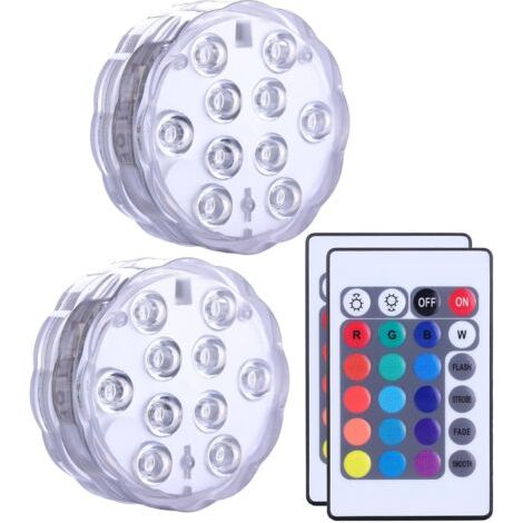 LAN Lumières LED submersibles avec télécommande et piles, éclairage multicolore étanche pour piscine, base, spa, aquarium, étang, jacuzzi, décoration, fête, lot de 2 (1/5)