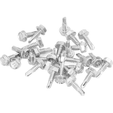 250 selbstbohrende Kohlenstoffstahlschrauben mit Sechskantkopf, weiß verzinkt, Abmessungen M4,8x16mm für Metalle und Stähle