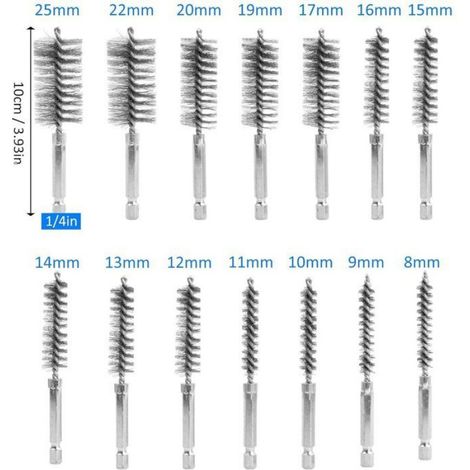 Brosse Métallique - Acier Inoxydable - Tige Hexagonale 6,35 mm - Pour Perceuse À Percussion - Lot De 14 Pièces (1/5)