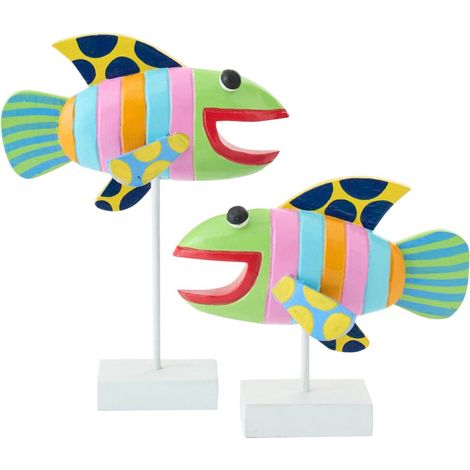 Lot de 2 Poissons Déco sur Pied "Umi" 27cm Multicolore