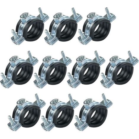 Lot de 10 Collier isophonique -support fixation avec joint - pour tuyau Ø 3/4'' 26-30mm - en acier zingué - à visser М8/М10 (1/5)