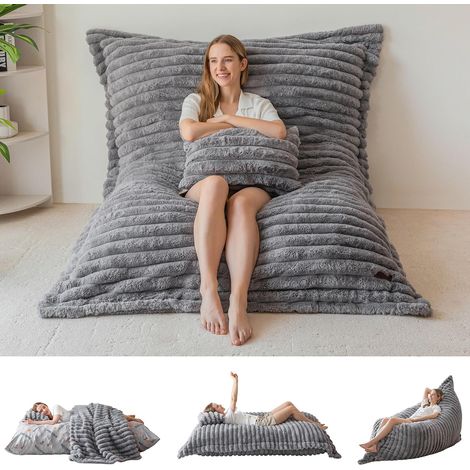 Pouf XXL en fausse fourrure, pour adultes et enfants, avec rembourrage en mousse souple, pour salon, chambre à coucher, 150 x 203 cm (1/5)