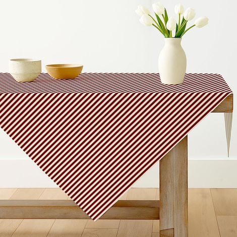Gestreifte Tischdecke 100x100 cm Rot mit Fleckschutz, Polyester, pflegeleicht