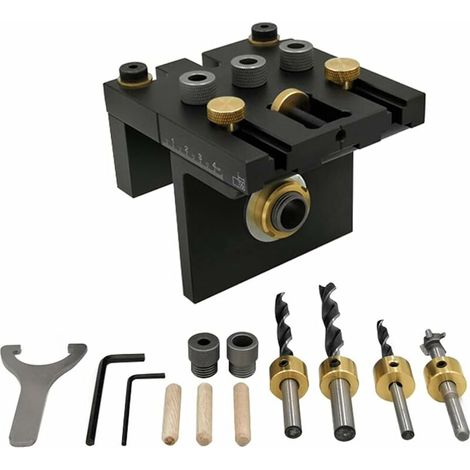 3 in 1 Wood Dowel Jig Kit with Positioning Clip Adjustable Drill Guide Hole Punch Locator Woodworking Tools (1/4)