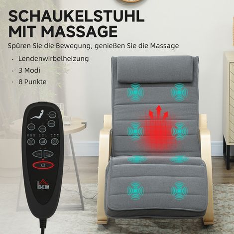 Fauteuil à basculer massage et chaleur lombaire, 3 réglages, housse en tissu gris (1/4)