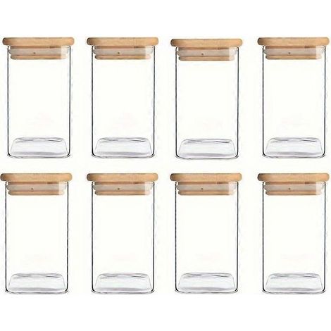 Bocaux en verre avec couvercles hermétiques en bambou - Bocaux de rangement pour bonbons et autres friandises, récipients transparents polyvalents pour les bonbons, les aliments et plus encore. (1/5)