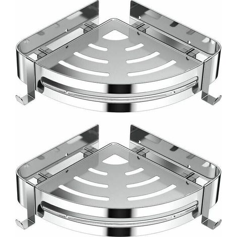 Shower Corner Holder, Stainless Steel Bathroom Holder No Drilling Required with 4 Hooks, 2 Pack (Silver) (1/4)