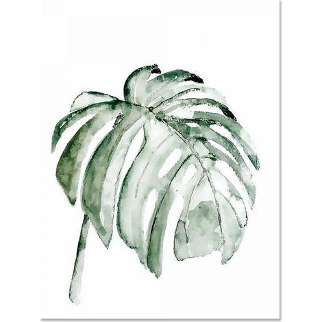 Tableau En Toile Plante Tropicale - Feuilles De Monstera Et De Palmier - Décoration Murale Verte Pour Chambre D'Enfant Ou Bureau - 1 Pièce (1/5)