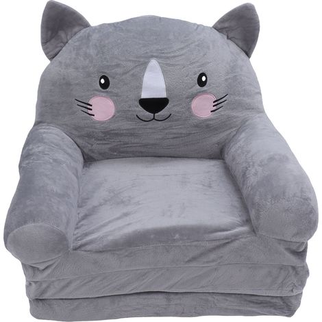Chaise haute grise à motifs de dessins animés, pliable, avec large poignée, dossier stable et respirant, idéale pour la maison et la chambre d'enfant. Trois couches. (1/5)