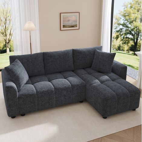 Ecksofa 204x127x82.5 cm Grau Chenille mit reversibler Chaiselongue und 2 Kissen (1/5)