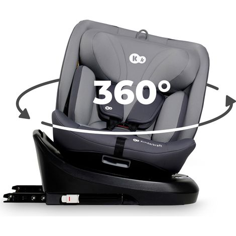 Kinderkraft I-GROW Seggiolino auto 0-36 kg, I-SIZE 40-150 cm, Seggiolino 360 girevole, con Isofix Base, Reclinabile Posizione sdraiata, Poggiatesta regolabile, Gruppo 0 1 2 3, Grigio (1/5)