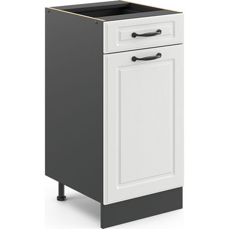Mobiletto base per cucina R-Line, Bianco casa di campagna, 40 cm senza piano di lavoro, Vicco