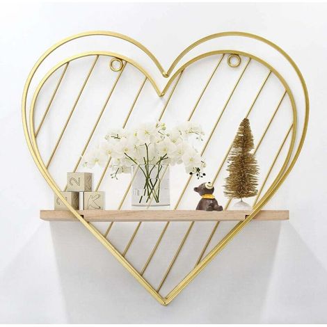 BRAVIX Étagères Flottantes en Or à Fixation Murale en Forme Coeur en Métal Petite Étagère Rangement pour Chambre à Coucher    Or