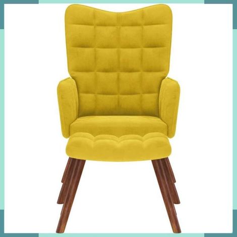 4016828 Fauteuil relax avec tabouret en velours jaune (1/5)