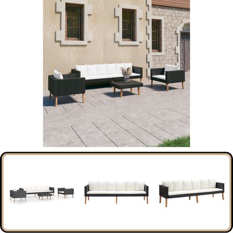 4-tlg. Garten-Lounge-Set mit Auflagen Poly Rattan Schwarz - Garten Lounge Set - Outdoor Sofa - Rattan Gartenmöbel - Gartenmöbel Set - Balkonmöbel