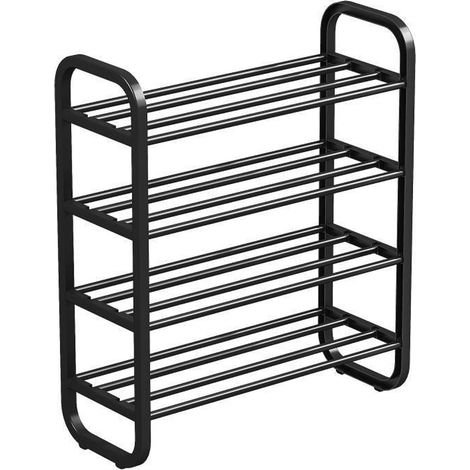 Étagère à chaussures - Organisateur de rangement à chaussures avec 4 étagères métalliques pour chambre, placard, entrée ou chambre d'étudiant (noir) (1/5)