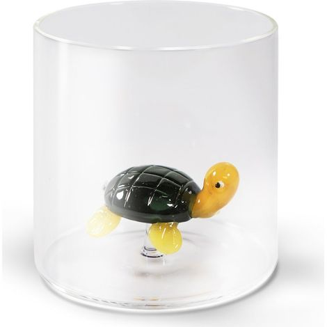 BICCHIERE DA ACQUA TARTARUGA VERDE IN VETRO SOFFIATO