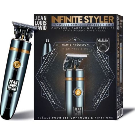 Tondeuse Multifonctions multi-fonctions- JEAN LOUIS DAVID - Infinite Styler - Contours barbe, cheveux, nez et oreilles - Batterie Lithium Ion
