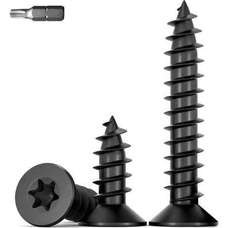 20 pièces Vis à Bois Noires Torx M4x40mm,Tête Fraisée en Acier Inoxydable A2 V2A,Autotaraudeuses avec Foret, Adaptées aux Matériaux en Feuilles et au Bois (1/5)