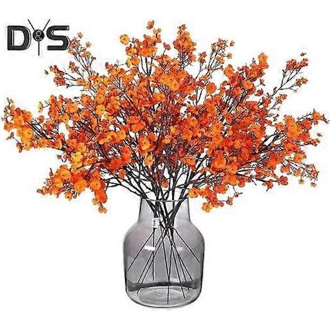 Lot de 5 branches artificielles de gypsophile (5 tiges), fleurs réalistes en soie, centre de table pour mariage, fête, maison ou bureau. Décoration florale artificielle.rouge, orange (1/5)