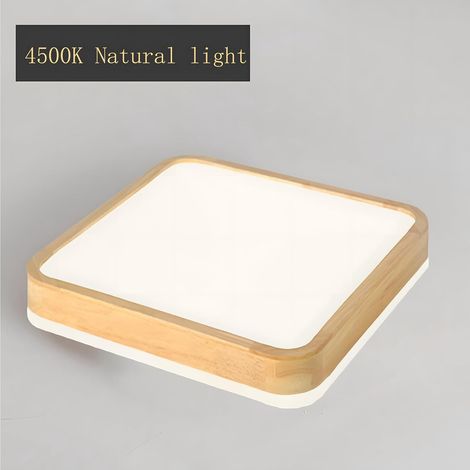 Plafonnier LED En Bois  Ø30cm 4500K  18W  Plafonnier Carré En Bois Naturel Chambre À Coucher, Salon, Chambre D'Enfant, Cuisine, Salle À Manger, Maison, Bureau (Blanc Neutre) [Classe énergétique A]
