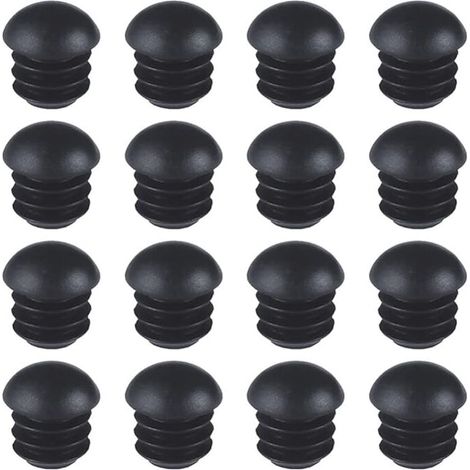 Capuchons ronds en plastique (16 mm), 16 pièces d'embouts de tube de chaise ronds, inserts d'embouts ronds en dôme nervuré pour pieds de table, chaises, meubles (noir) (1/5)
