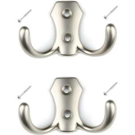 2x Crochet métal argent nickel mat avec vis mural Cuisine Salle de bain Porte manteau Serviette Sac Couvert Vêtement Dressing Meuble Placard Patère (1/3)