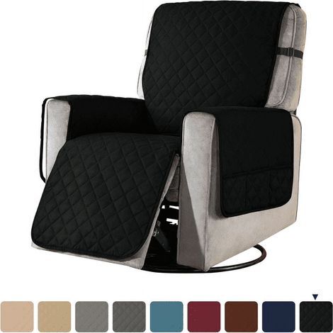Recliner cover, double-sided recliner sofa cover with side pockets (large, black) (1/2)