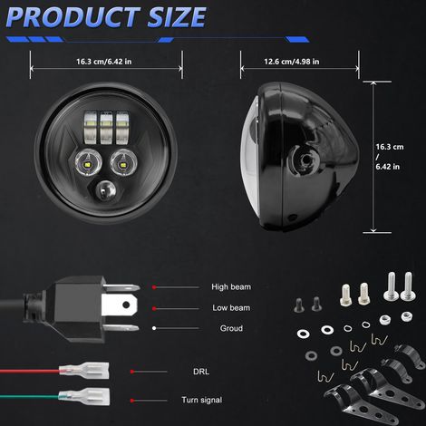 Phare LED pour moto de 5,75 pouces avec support de boîtier, feux de route/feux de croisement/DRL/clignotants, 1 paquet (1/5)