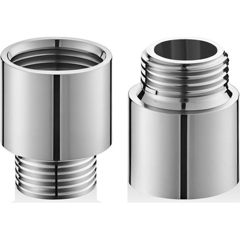 Lot de 2 rallonges de robinet 1/2" x 20 mm - En acier inoxydable - Rallonge filetée pour valve d'angle - Rallonge de pommeau de douche - Raccord de robinet de jardin (1/5)