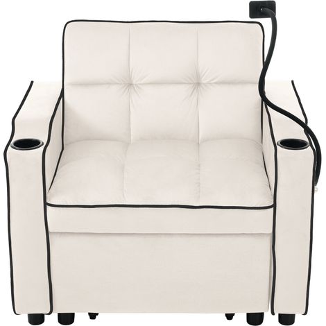3-in-1 Ausziehbares Einzel-Schlafsofa – Mit Getränkehaltern und Handyhalter, Sofa-Liegestuhl, Schlafstuhl, Sessel, perfekt für kleine Räume,8316776cm (1/5)