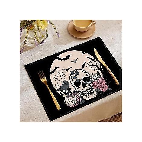 Halloween-Tischsets aus Leinen, Serie „Süßes oder Saures“, Kombinations-Tischsets, Restaurant-Festtagsdekoration, Geschirr-Isolierunterlagen (YMCD-20)
