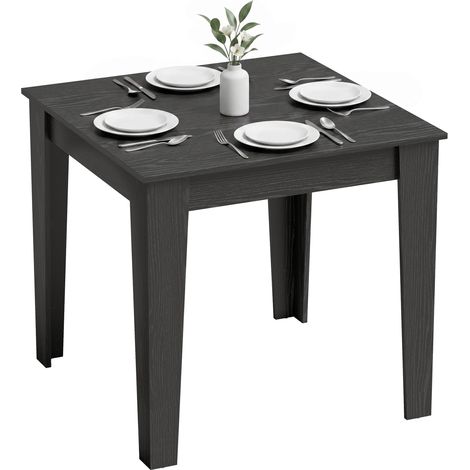 HOMCOM Dining Table for 4, 80L x 80W x 75Hcm, Black Wood Effect (1/5)