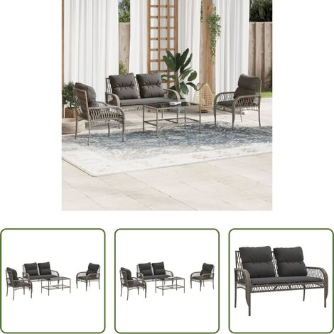 Gartensessel - 4-tlg. Garten-Sofagarnitur mit Kissen Grau Poly Rattan (1/5)