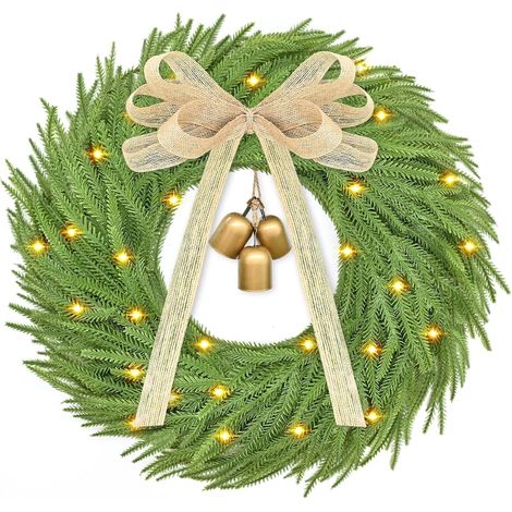 Guirlande De Noël - 55 Cm - Pin D'orford Artificiel Avec Lumières Intégrées - Pour Porte Extérieure Intérieure - 1 Pièce (1/4)